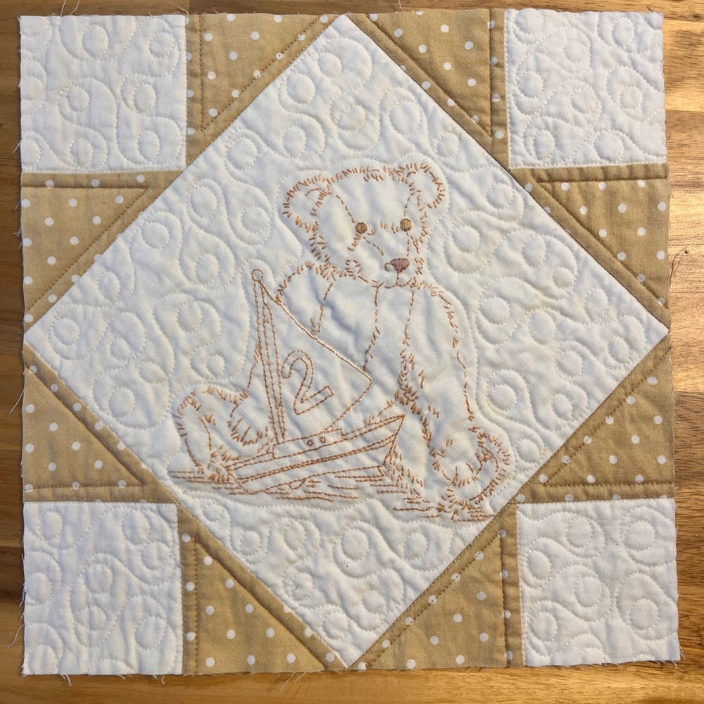 Embroidered Teddy Bear Beige Quilt Blocks - Set of 6 - Picture 8 of 9
